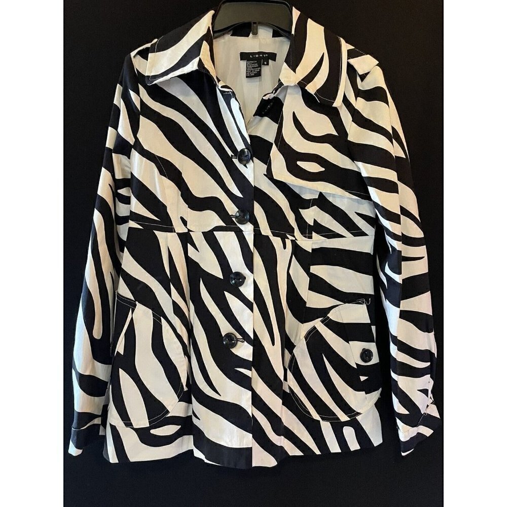 Light NY Inc Zebra Lightweight Lined Spring Fall Jacket Trench Martingale Small